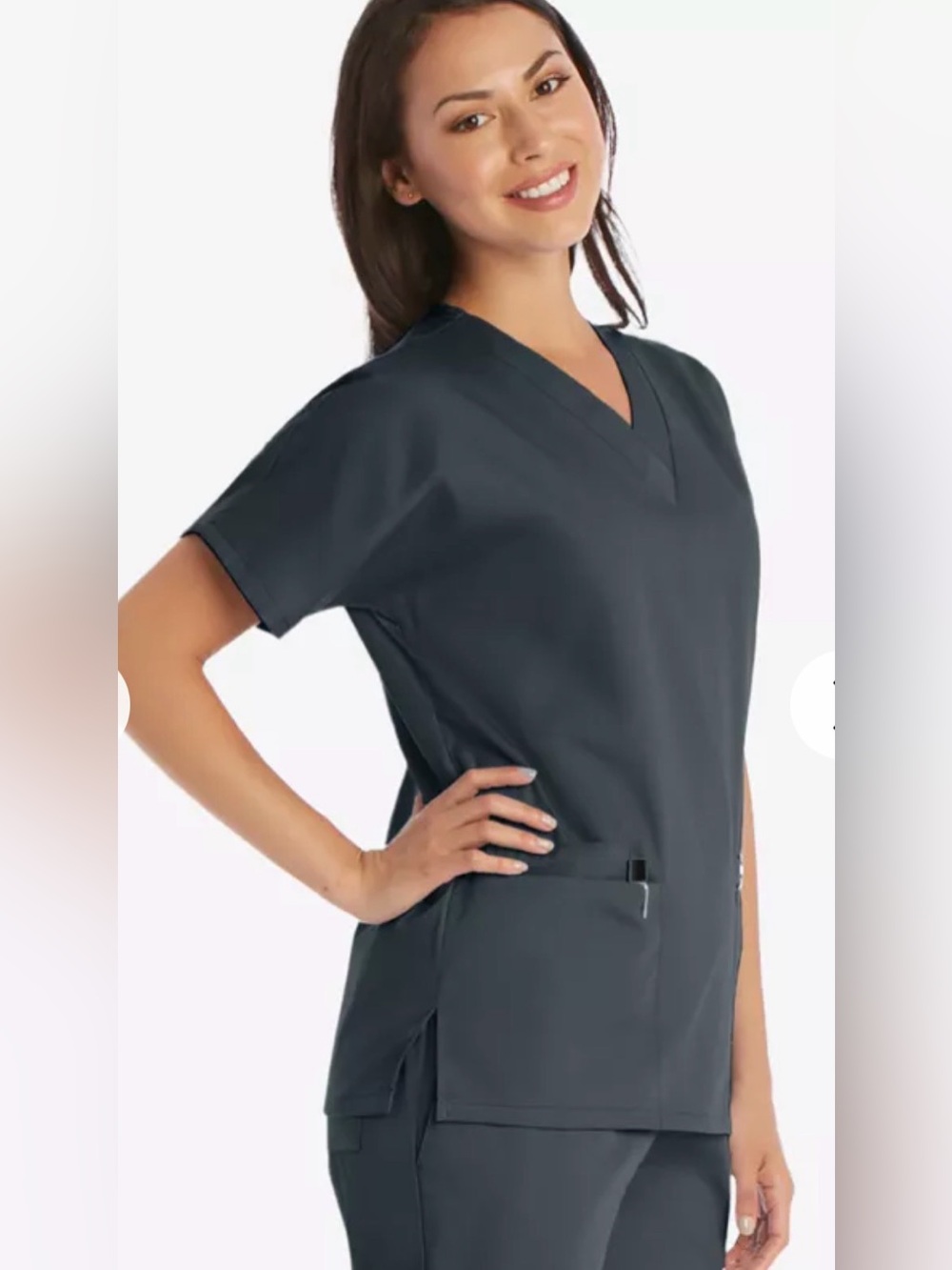 NWT Cherokee Workwear Women's 3-Pocket V-Neck Scrub Top -Size Large-Pewter
